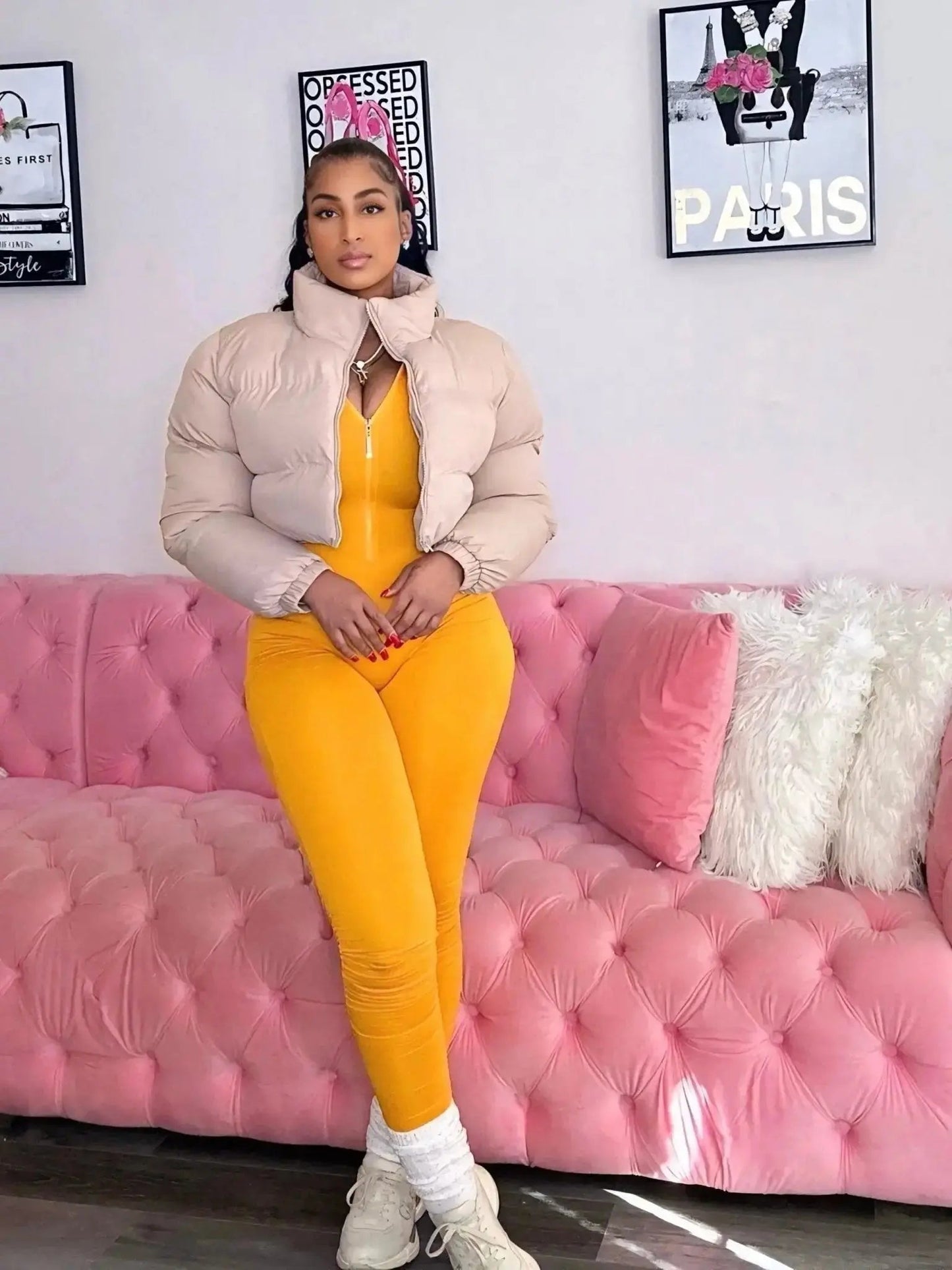 Baby It’s Cold Puffer Jacket Cream - Baddies Shop NSJ