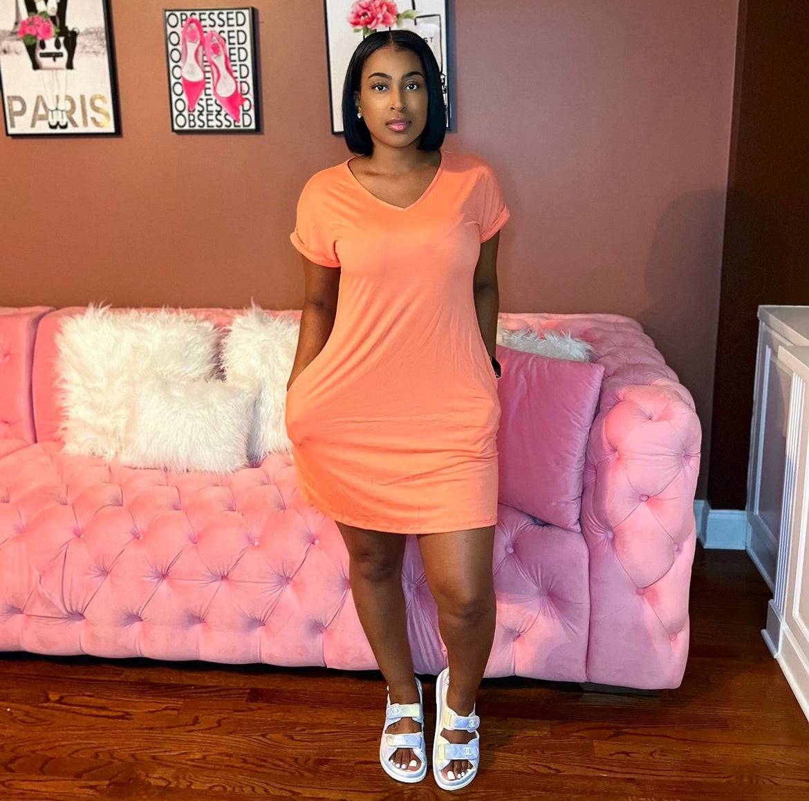 Flowing And Glowing Dress Orange - Baddies Shop NSJ Women's Clothing Boutique