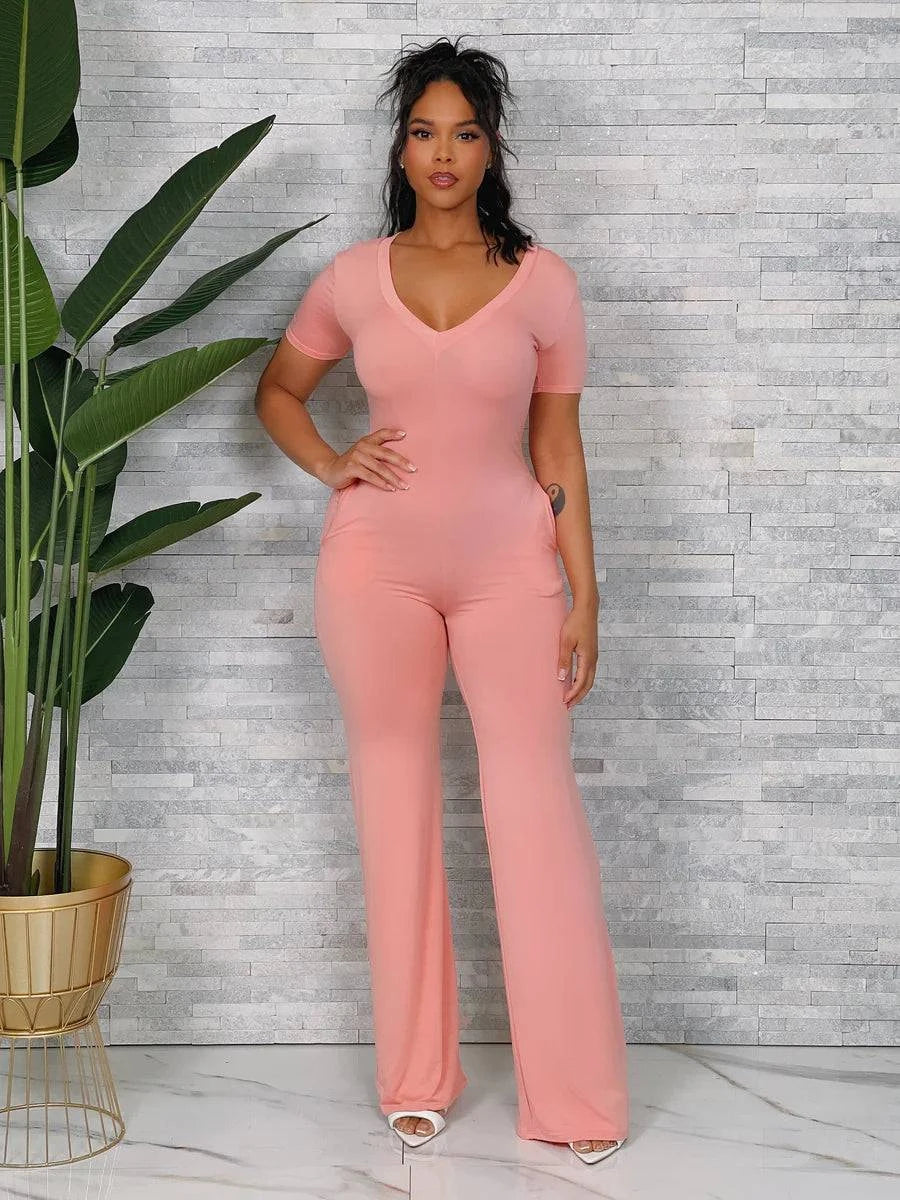 Good Vibes Jumpsuit Peach - Baddies Shop NSJ Women's Clothing Boutique