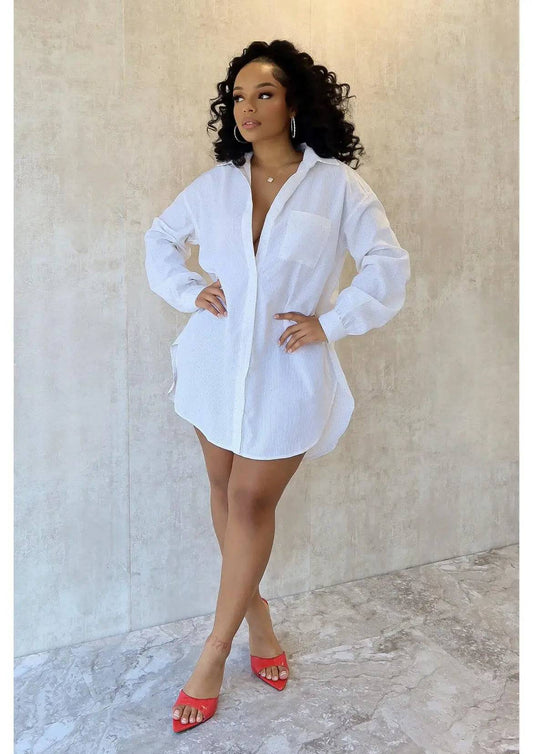 Keep Shining Rhinestone Shirt Mini Dress - Baddies Shop NSJ Women's Clothing Boutique