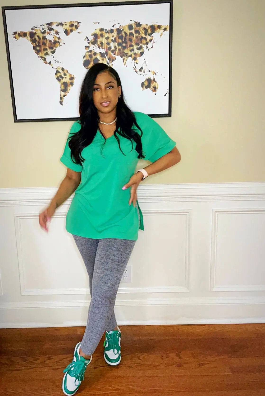 Kinda Basic Tee Green - Baddies Shop NSJ Women's Clothing Boutique