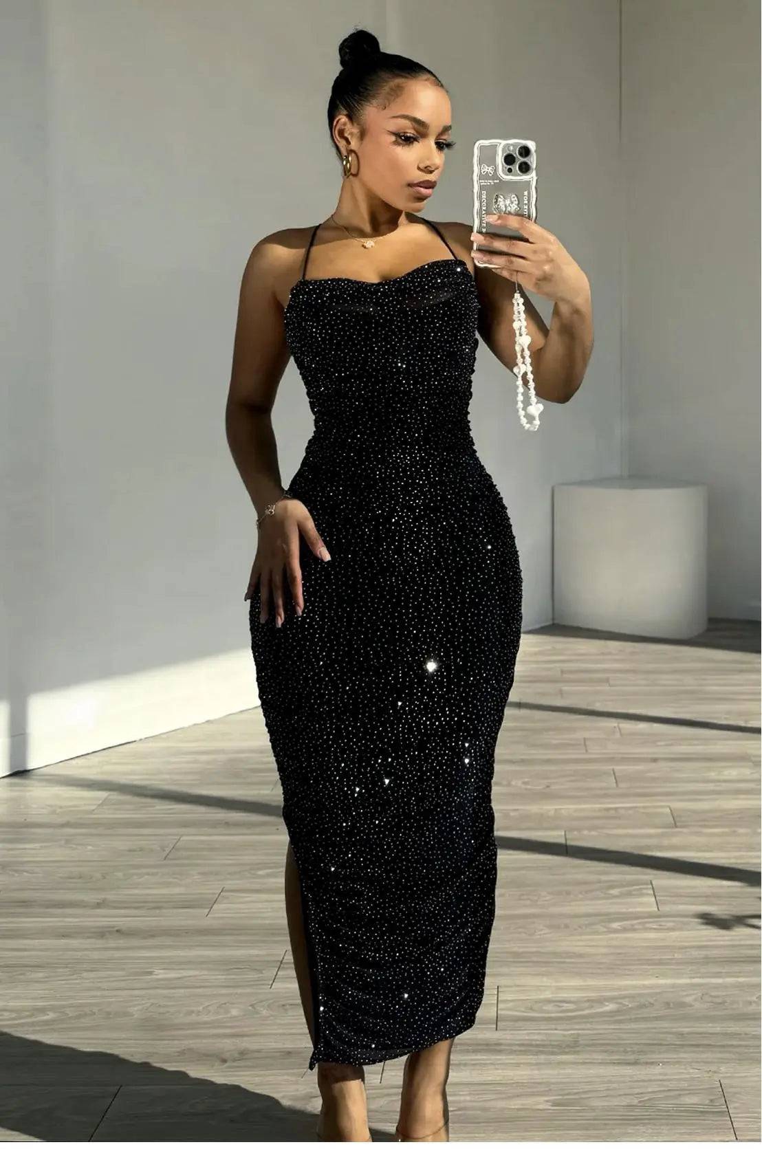 Only For One Night Rhinestone Dress - Baddies Shop NSJ Women's Clothing Boutique