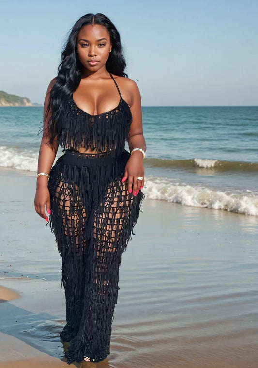 Flights Not Feelings Beach Set Black - Baddies Shop NSJ