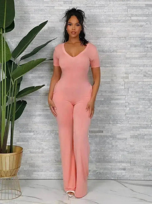 Good Vibes Jumpsuit Peach - Baddies Shop NSJ