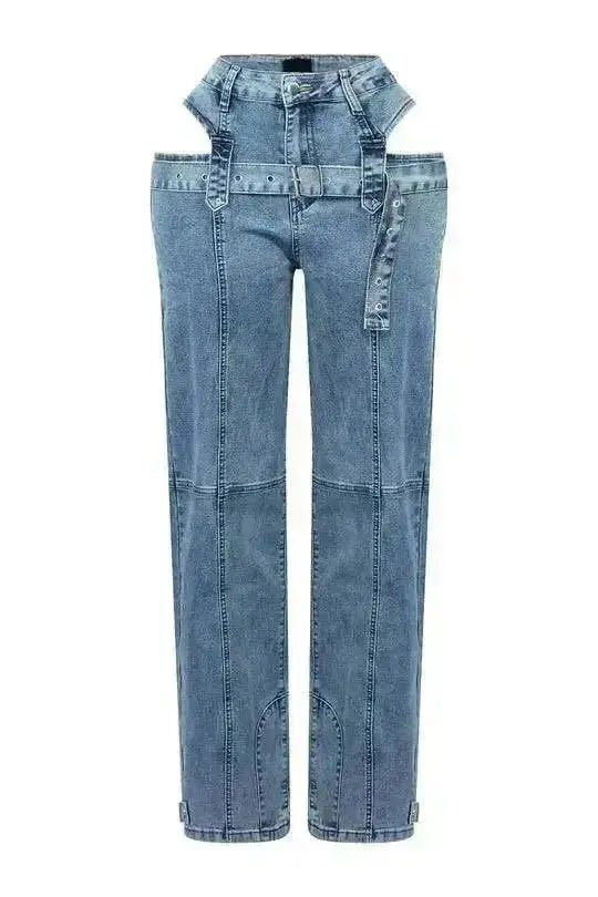 Hayden Washed Denim Cut Out With Belt Jeans - Baddies Shop NSJ